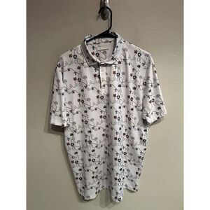 Fore Fathers Mens Large Polo Shirt White Print Pattern Performance Golf